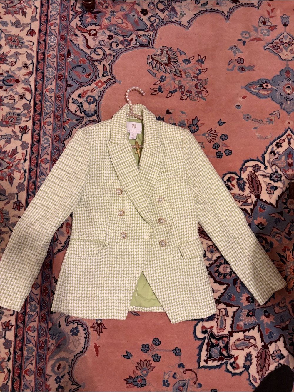 House of Harlow 1960 Light Green Houndstooth Double-Breasted Blazer